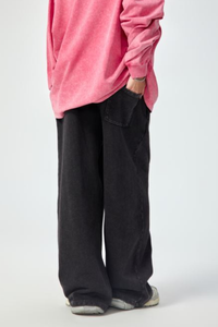 Unisex Fall 100% Cotton Vintage Wax Washed Wide Leg Pants