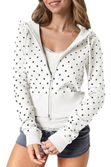 Women's Fall Polka Dot Print Cropped Zip Up Hooded Jacket