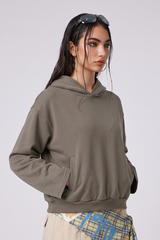 Women's Fall Cropped Kangaroo Pocket Drop-Shoulder Hoodie