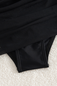 Women's Halterneck Pleated Side Tie Cut Out Solid Swimsuit