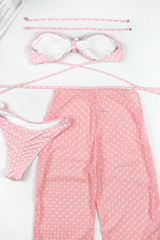 Women's Sexy 3D Floral Wide Leg Adjustable Bikini Set - Pink