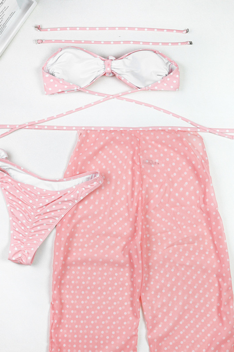 Women's Sexy 3D Floral Wide Leg Adjustable Bikini Set - Pink