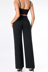 Women's Brushed Yoga Set:V-Neck Tank Top & Wide-Leg Pants