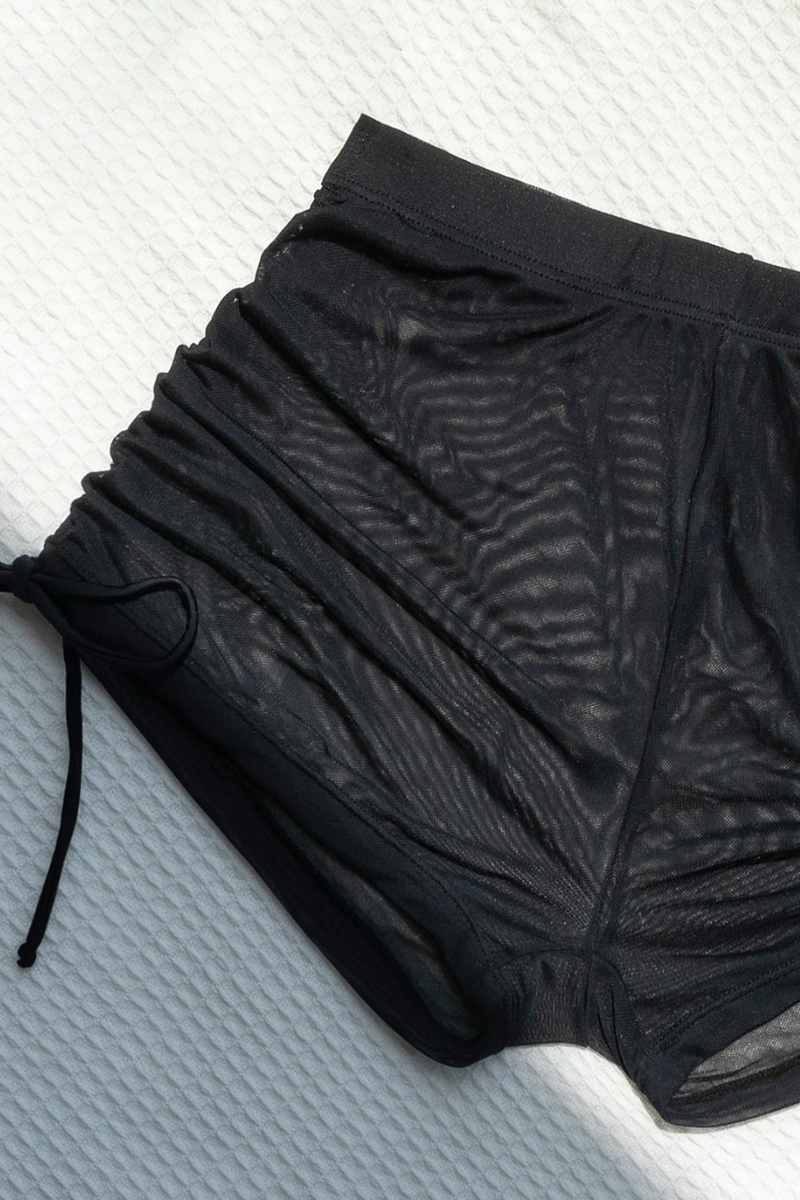 Women's Side Tie Ruched Mesh Swim Shorts