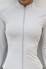 Collared, zippered, snug-fitting jacket