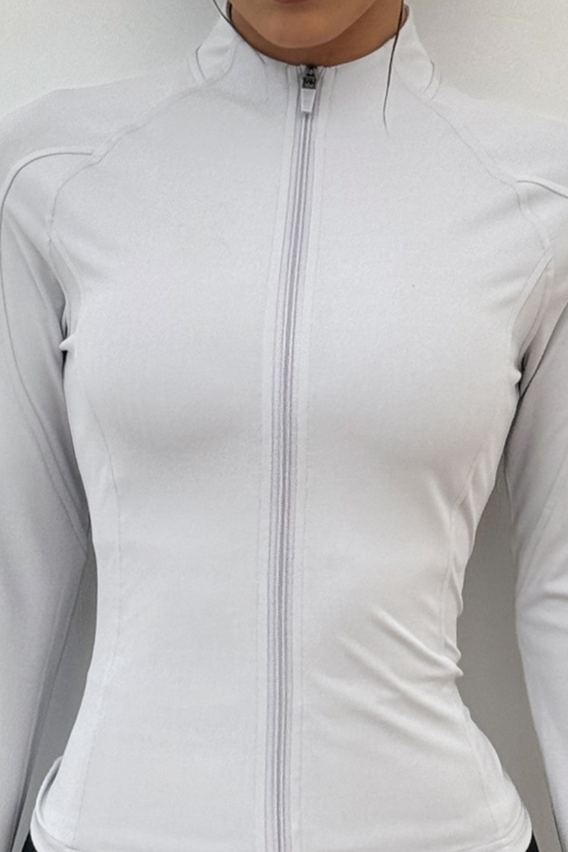 Collared, zippered, snug-fitting jacket