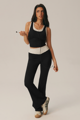 Women's Polka Dot TankTop & V-Waist Split Hem Flare Yoga Pants Set