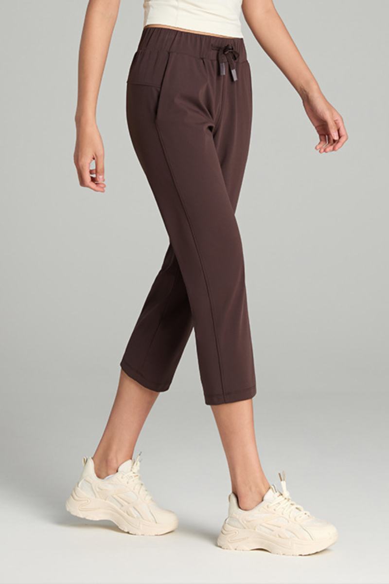 Women's Spring Drawstring Waist Pocket Capri Sports Pants