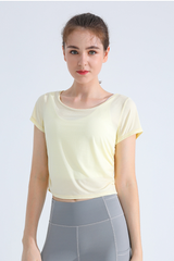 Women's Sport Cropped Short Sleeve Yoga Top with Back Cutout