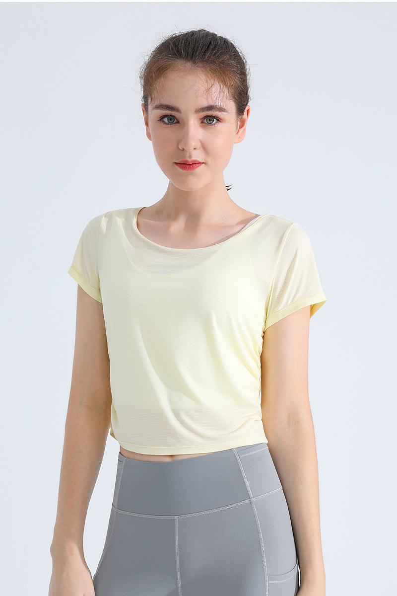 Women's Sport Cropped Short Sleeve Yoga Top with Back Cutout