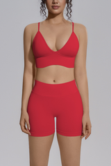 Women's Seamless Triangle Cup Bra And Yoga Shorts Set