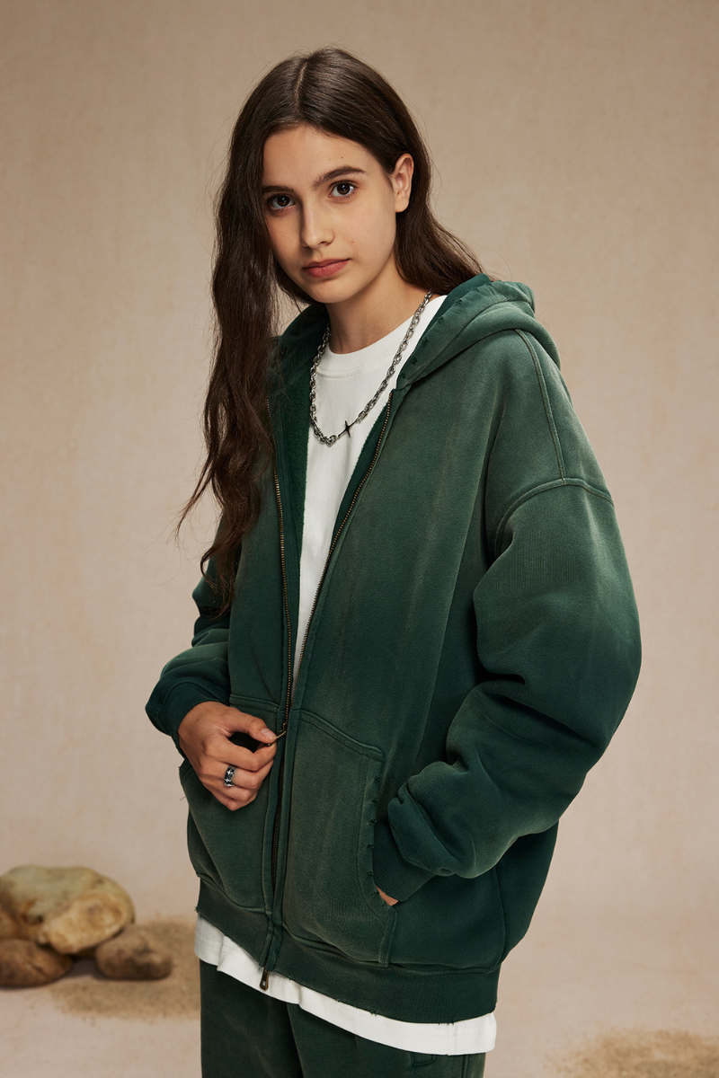 Unisex 360G Heavyweight Washed Distressed Hooded Jacket