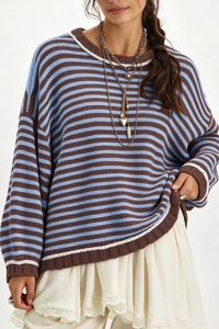 Women’s Winter Boho Striped Contrast Trim Knit Sweater