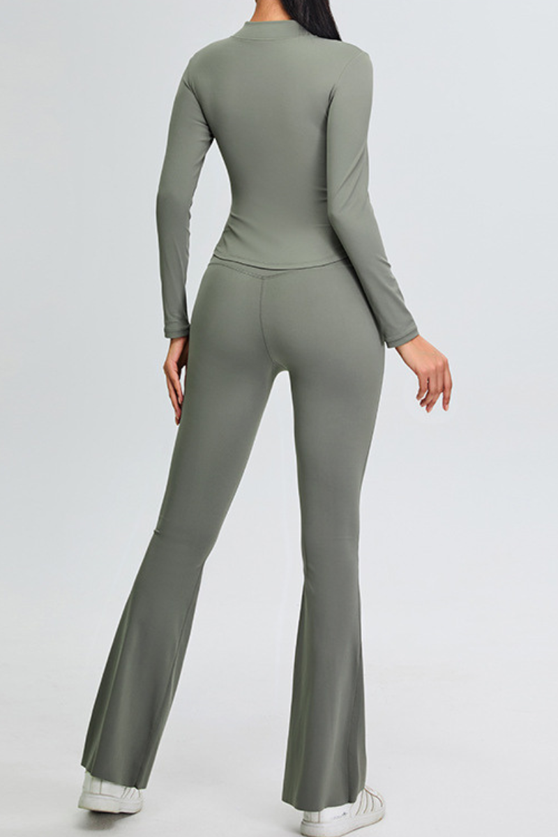 Women's Set:Stand Collar Long Sleeves T-shirt & Flare Pants