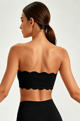 Women's Scalloped Edge Strapless Bandeau Sports Yoga Bra