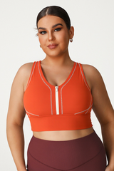 Plus Size Women's Color-Block Front Zipper Sports Bra