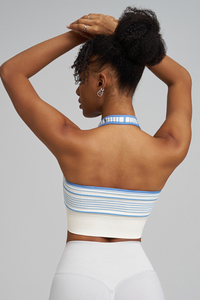 Women's Striped Color-Blocked Halter Neck Sports Bra