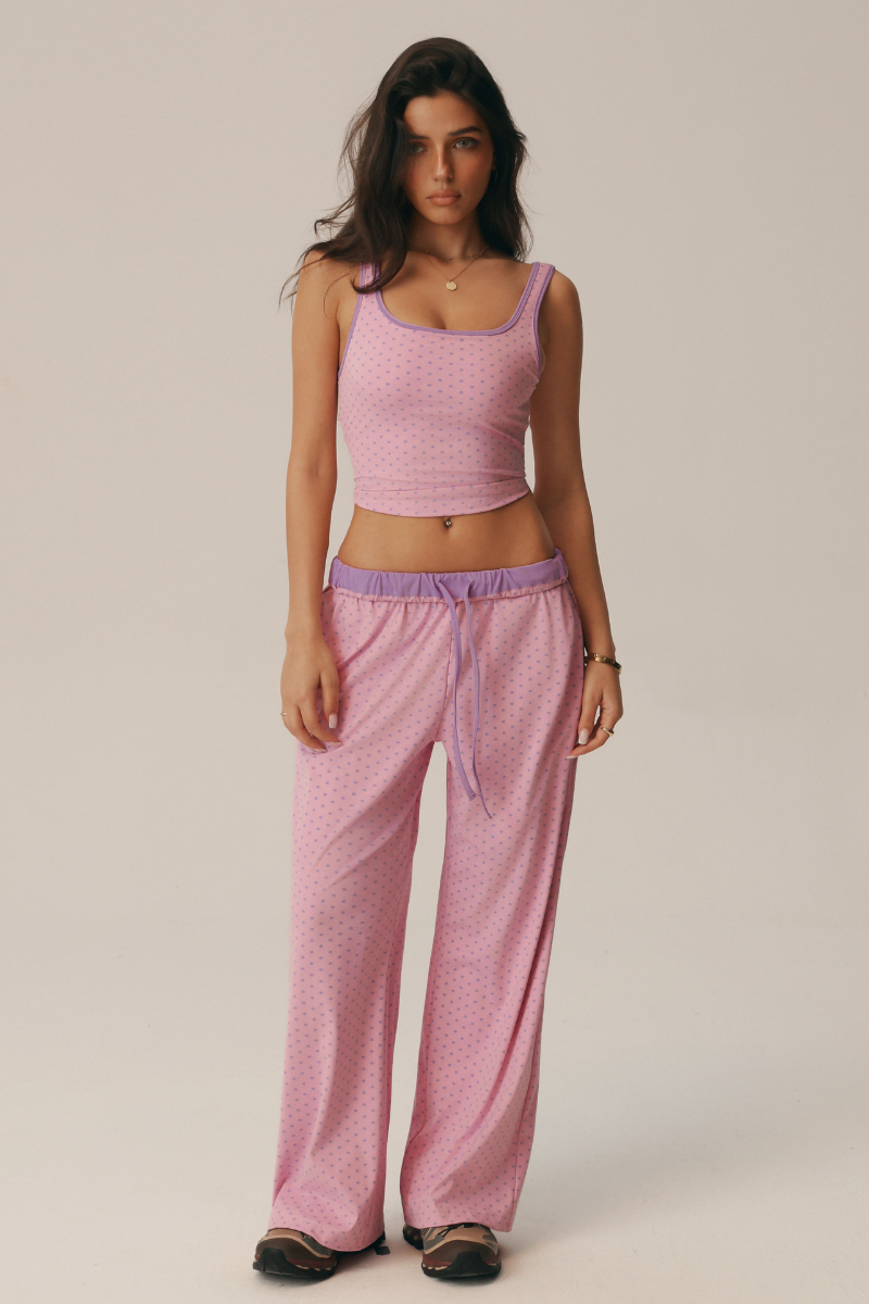 Women's Polka Dot Sets:Square Neck Tank Top & Wide Leg Pants