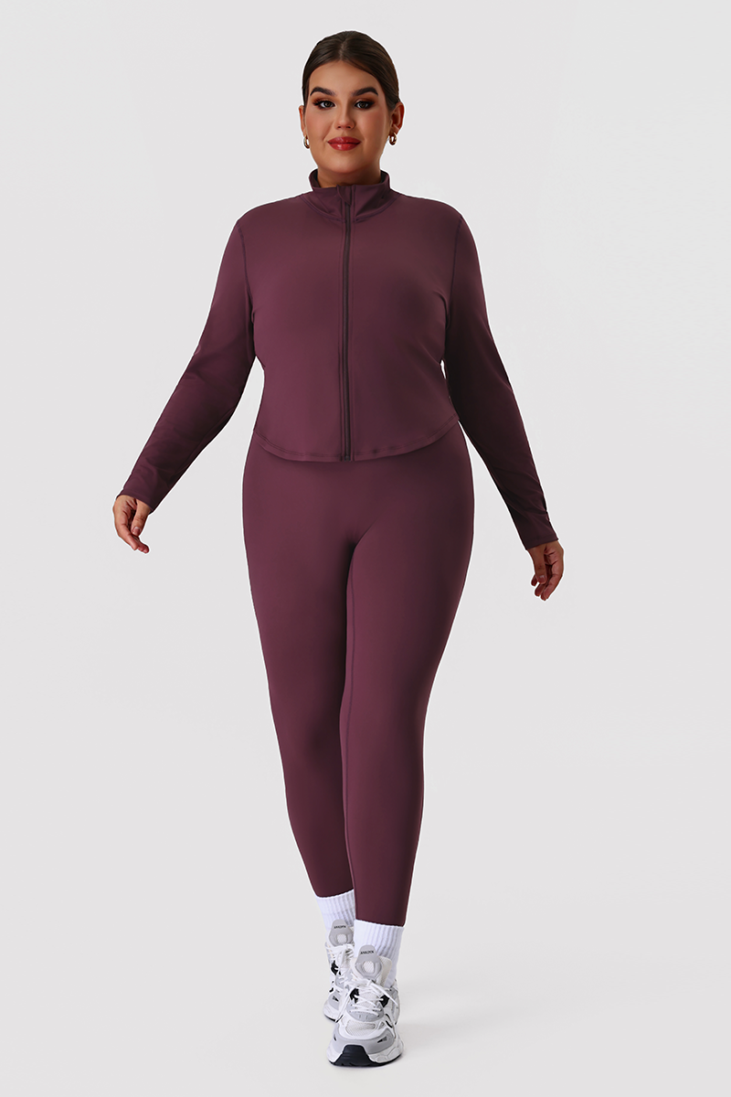 Plus Size Women's Yoga Two-Piece Set: Long Sleeve Jacket And Leggings