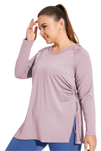 Plus Size Women's Side Pleated Long Sleeve Hooded Cover Up