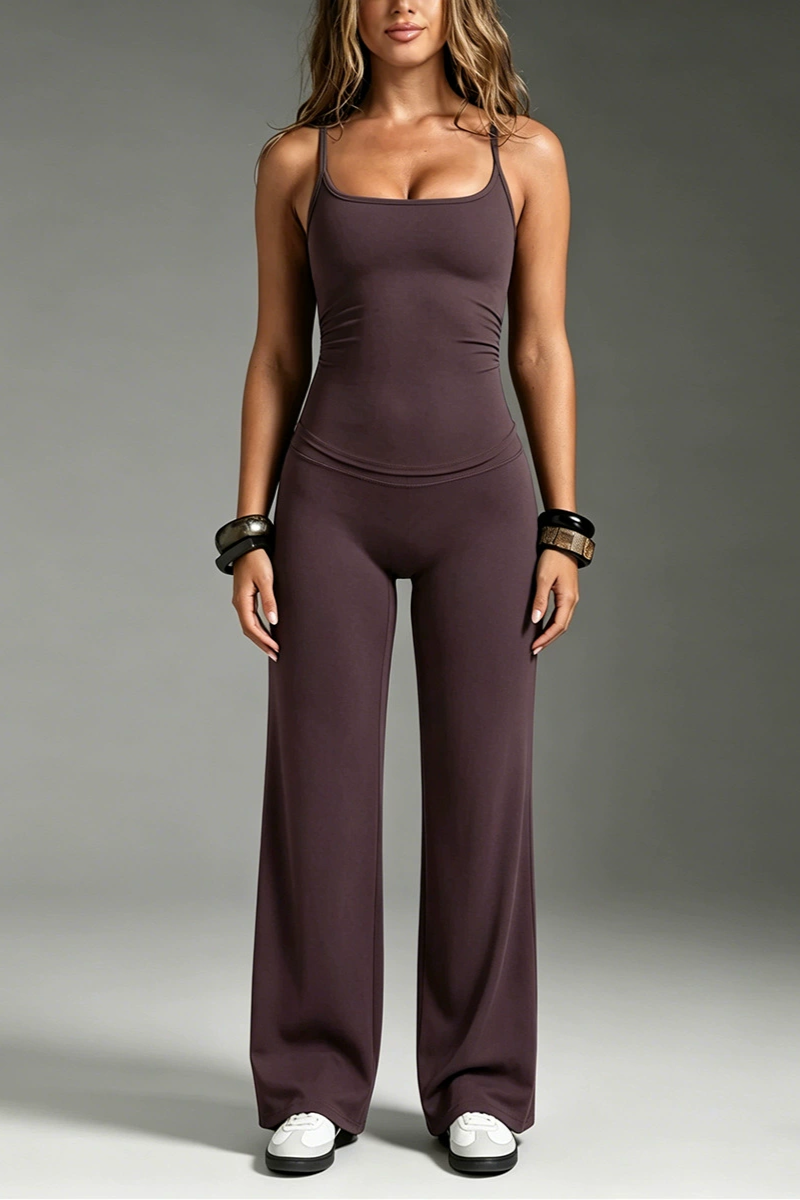 Women's Yoga Tank Top Straight Wide Leg Pants Two Piece Set