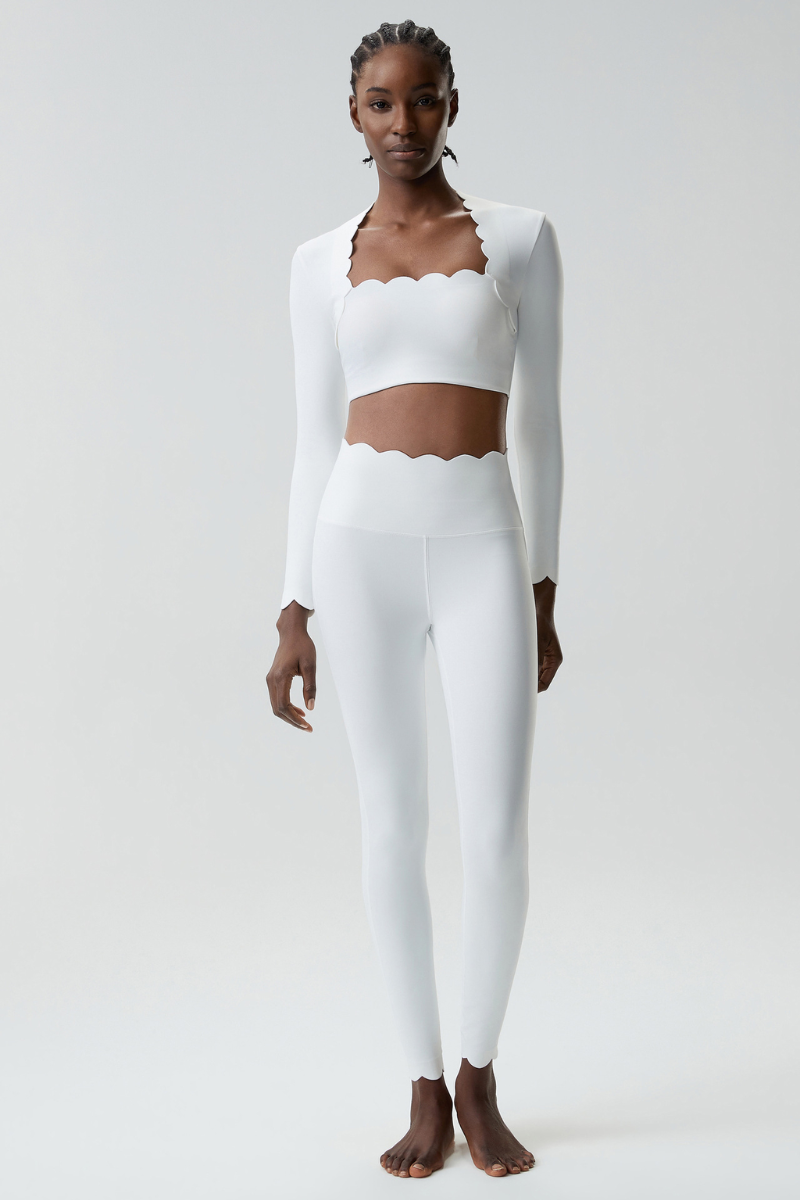 Women's Petal Long Sleeve Crop Top And Leggings Two-Piece Set