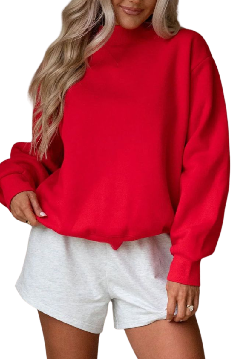 Women Fall V Stitch Drop Shoulder Loose Mockneck Sweatshirt
