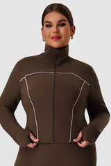 Plus Size Women's Stand-Collar Color-Block Line Yoga Jacket