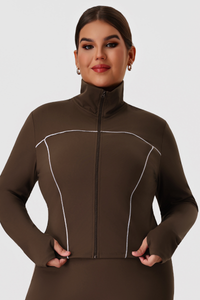 Plus Size Women's Stand-Collar Color-Block Line Yoga Jacket