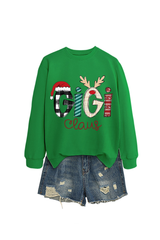 Christmas Print Crew Neck Loose Pullover Sweatshirt