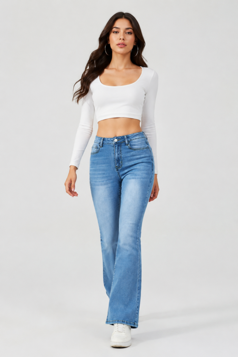 Women's Mid-Rise Stretchy Denim Flare Bootcut Jeans