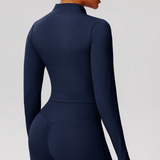 Women's Mock Neck Zipper Cropped Finger Cuffs Sports Jacket