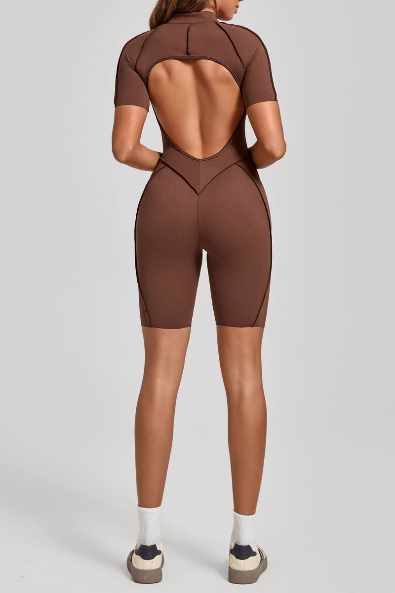 Women's Half-Zip Contour Seam Open Back Jumpsuits