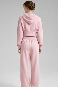 Women's Fall Set:Cropped Jacket and Drawstring Hem Pants