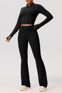Women's Activewear Set:Stand Collar Jacket + Flare Pants