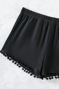 Women's Tassel Trim Elastic Waist Loose Swim Shorts