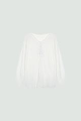Women's Spring Outdoor Sheer Henley V-Neck Long Sleeve Top