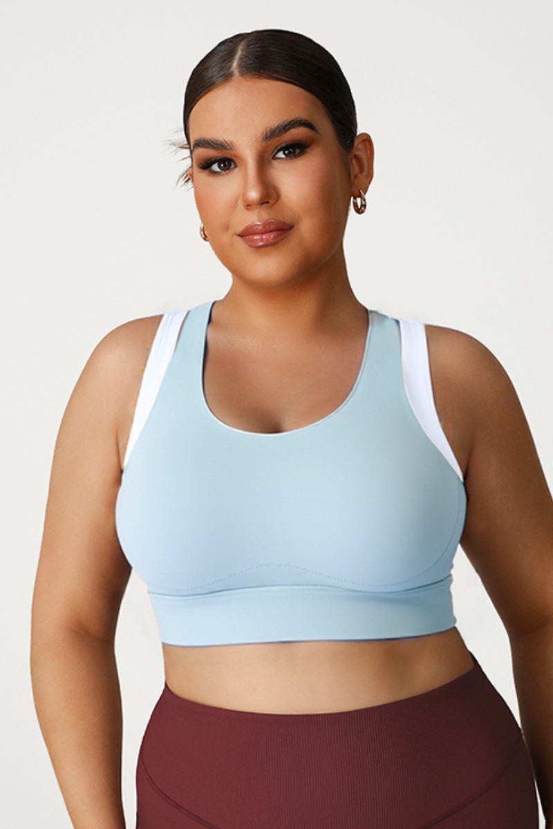 Plus Size Women's Faux Two-Piece Color-Block Sports Bra