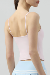 Women's Contrast Trim Button Front Thin Strap Workout Cami