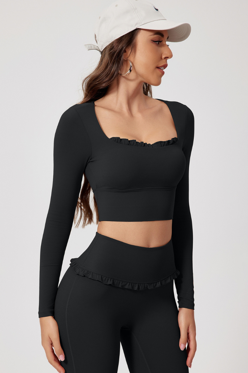 Women's Quick Dry Long Sleeve Square Neck Cropped Sports Top