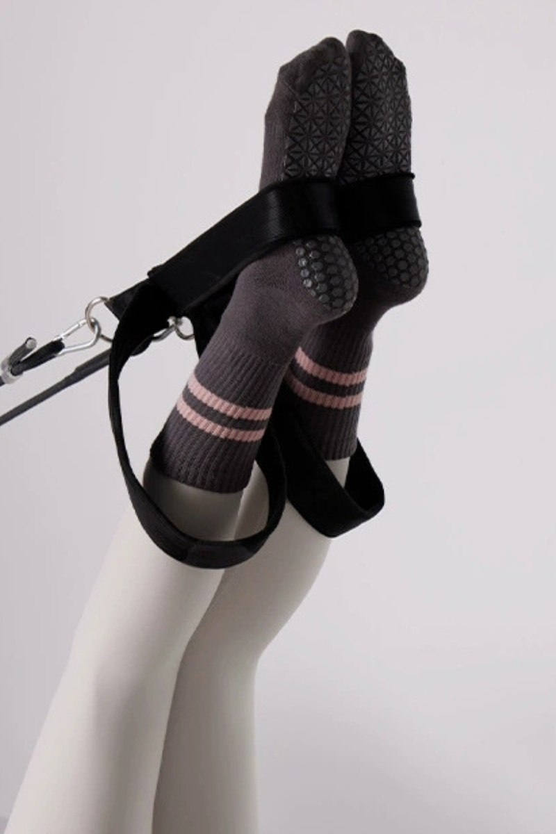 Women's Double-Stripe Crew Yoga Grip Full-Toe Socks