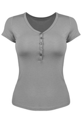 V-neck button-down short-sleeved sports top