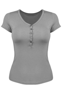 V-neck button-down short-sleeved sports top