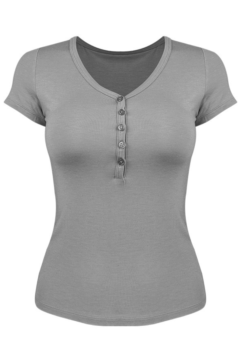 V-neck button-down short-sleeved sports top