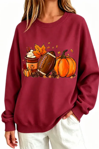 Women's Fall Halloween Pumpkin Football Coffee Print Thin Sweatshirt