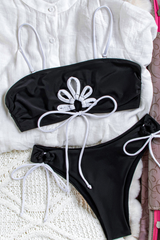 Women's Floral Cutout Color Block Side Tie Bikini Set
