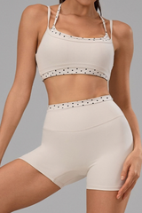 Women's Polka Dot Contrast Bra and Athletic Shorts Yoga Set