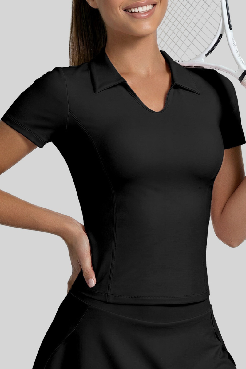 Women's Collared V‑Neck Slim Fit Short Sleeve Polo Top