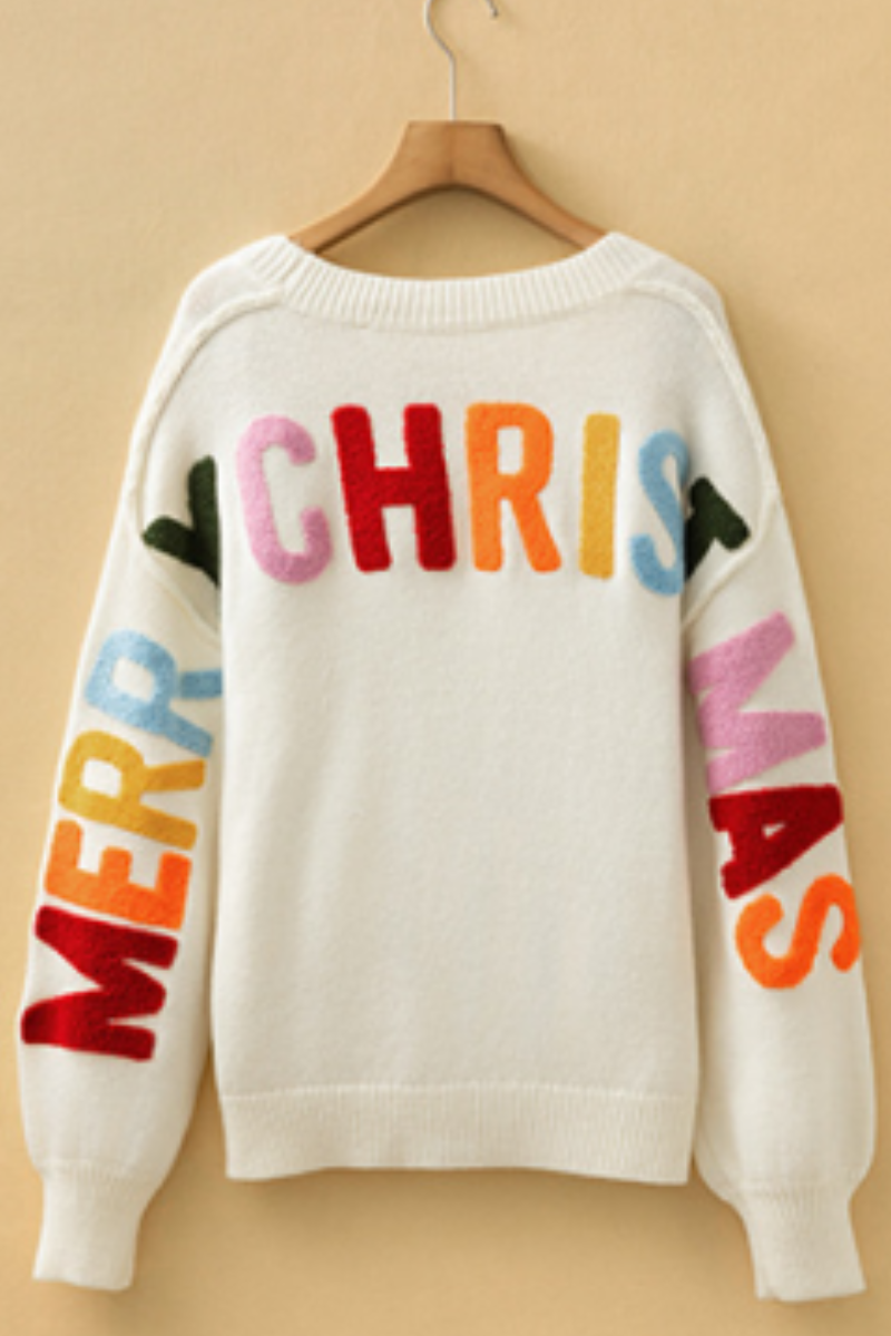 Women's Fall Christmas Lettering Relaxed V-Neck Cardigan