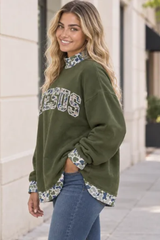 Women’s Fall Oversized Appliqué Western Mock Neck Sweatshirt